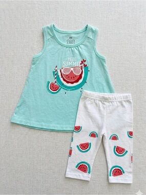 deux par deux Mint & White Watermelon Tank and Legging Set
